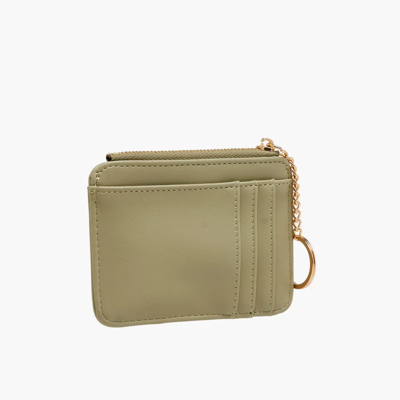 ساشا Solid Olive Card Holder with Keyring for Women